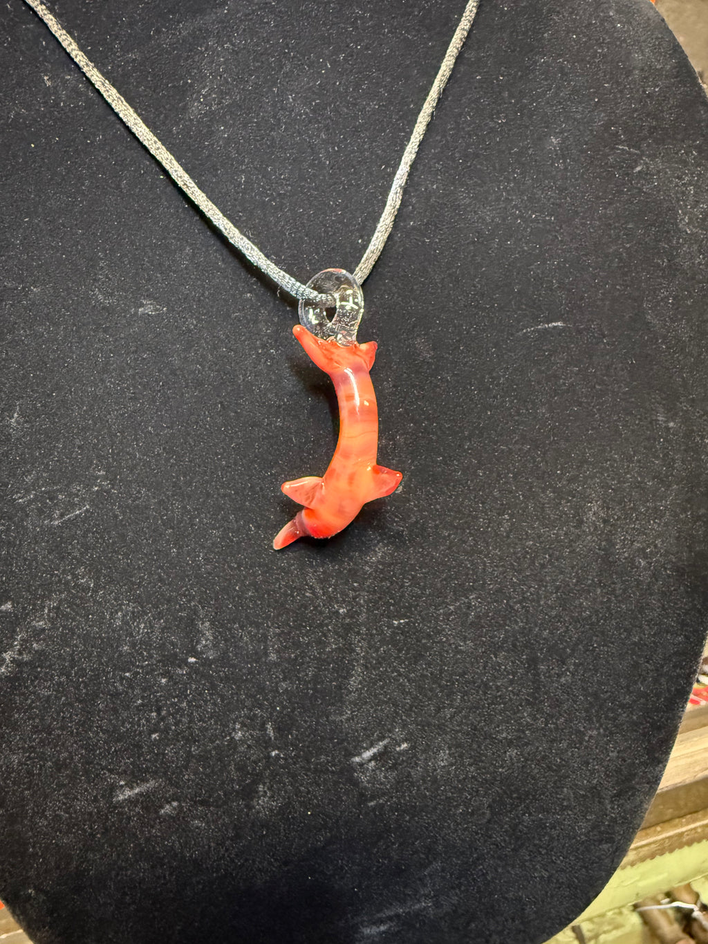 Handmade Tequila Sunrise Glass Dolphin Pendant
