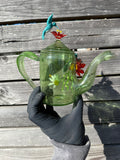 1/1 - Handmade Hummingbird Teapot - Borosilicate Glass - Green Glass - sculptures