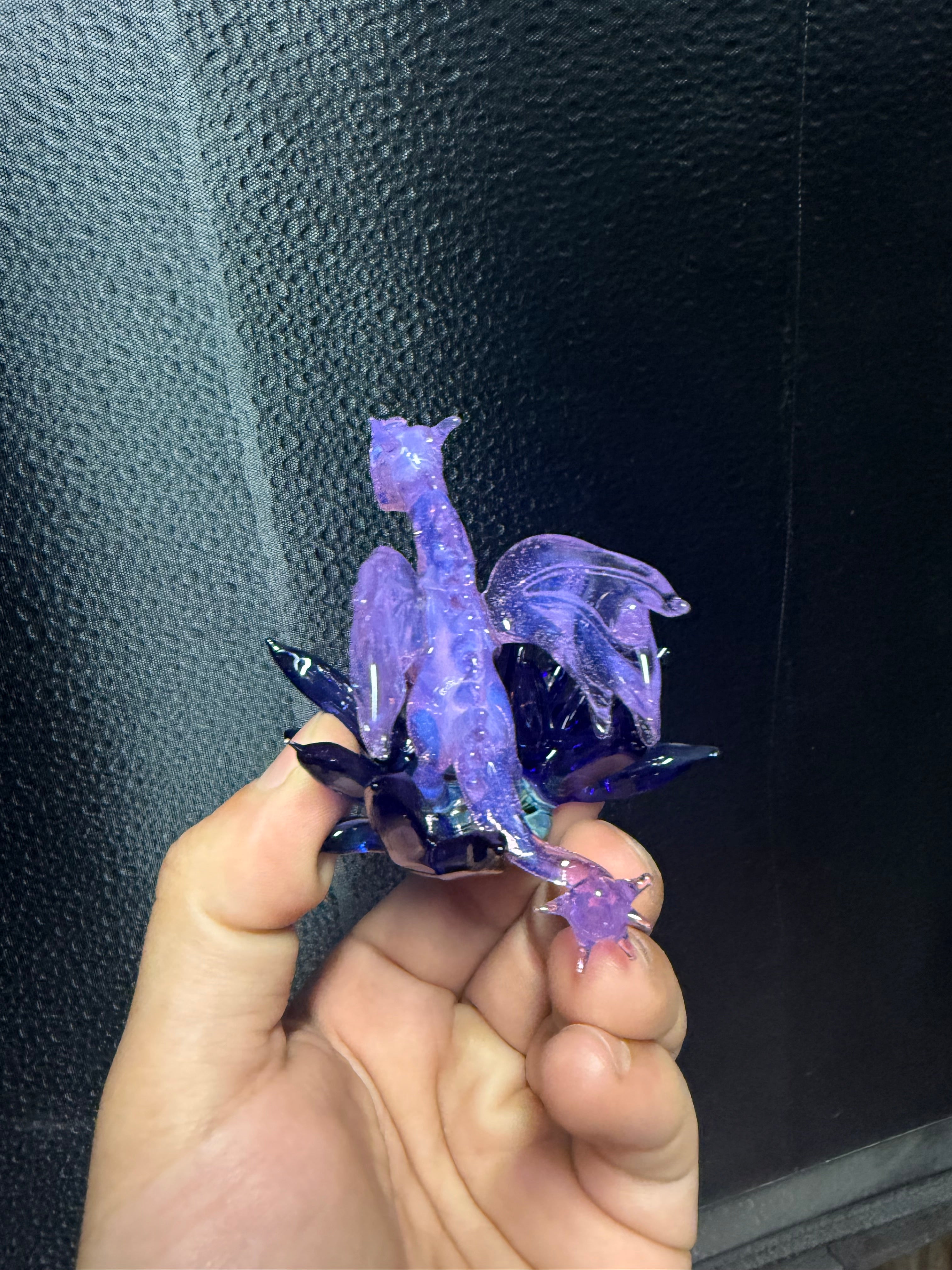 Handmade Opalescent Pink Borosilicate Glass Dragon Statue