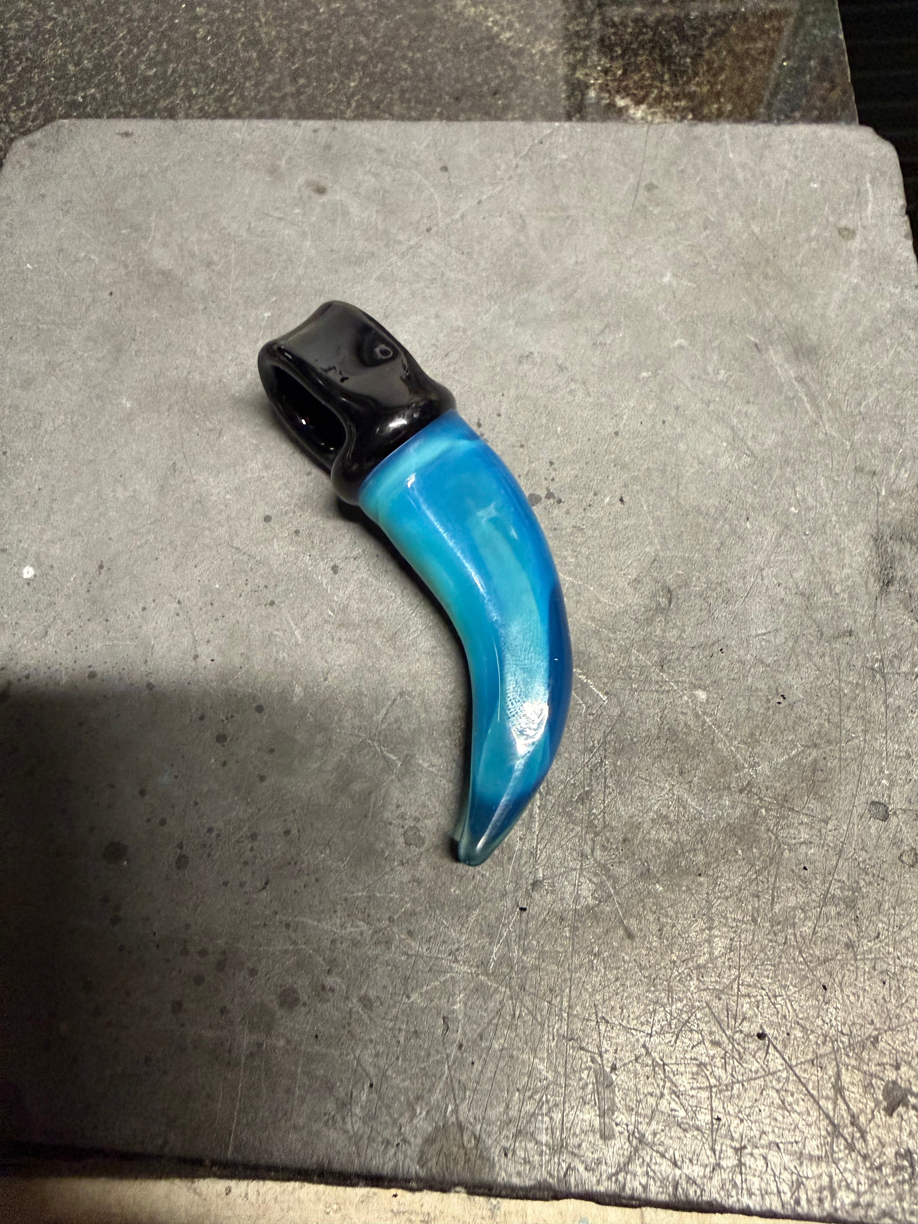 Handmade Borosilicate Glass Blue Waves Opal Color Lion Fang Pendant