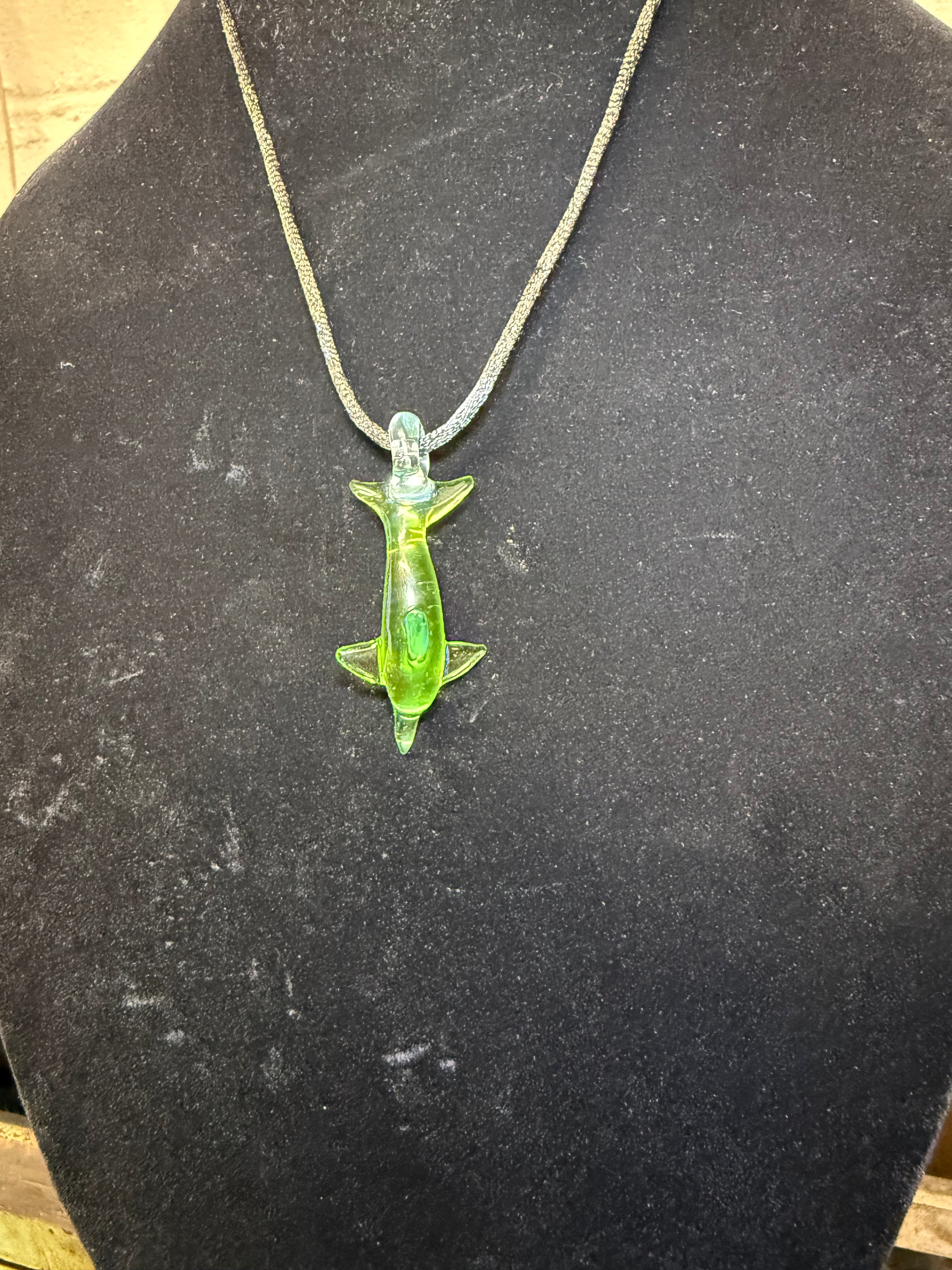 Handmade Argent Green Glass Dolphin Pendant