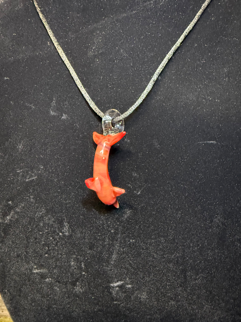 Handmade Tequila Sunrise Glass Dolphin Pendant