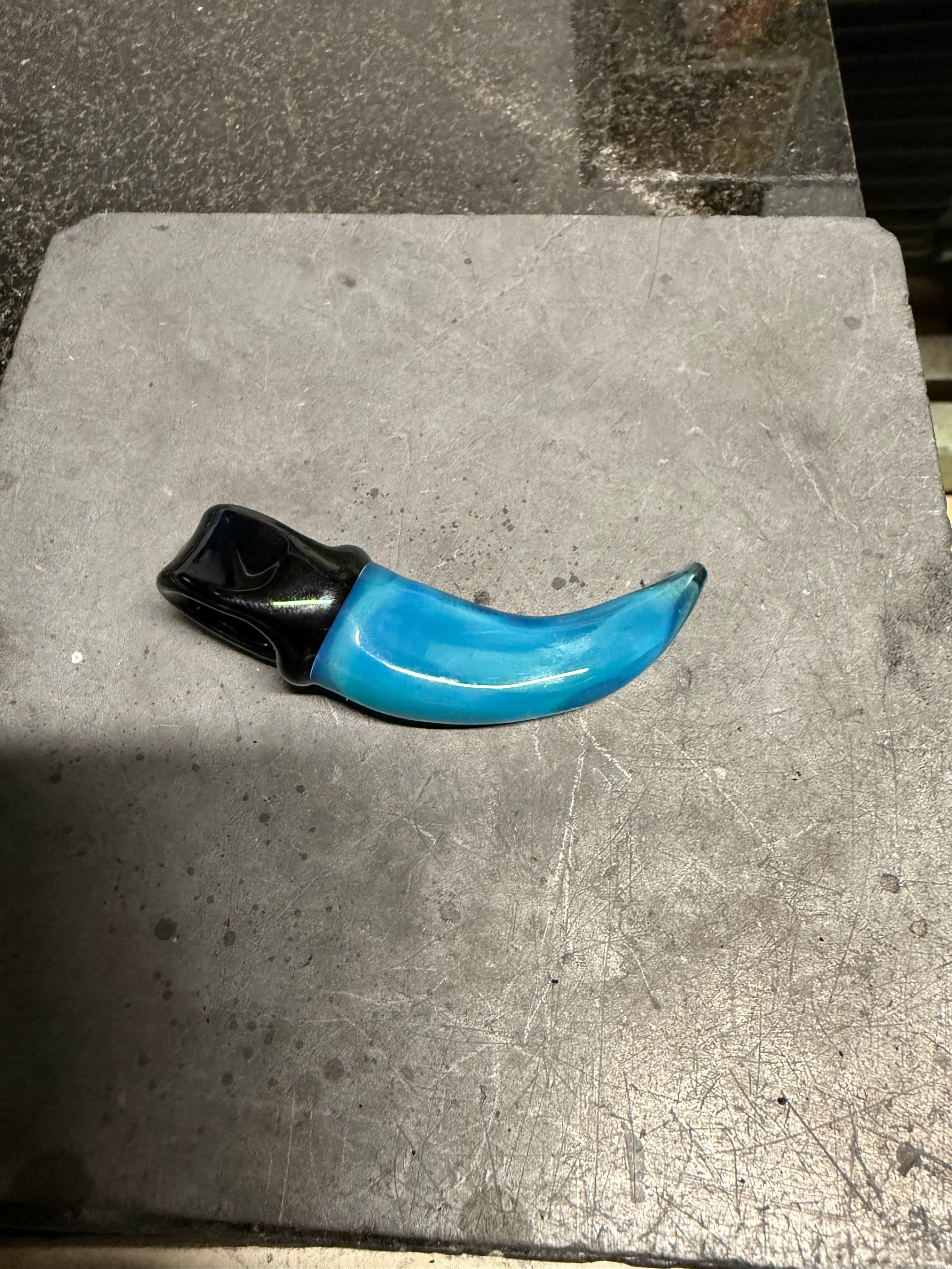 Handmade Borosilicate Glass Blue Waves Opal Color Lion Fang Pendant