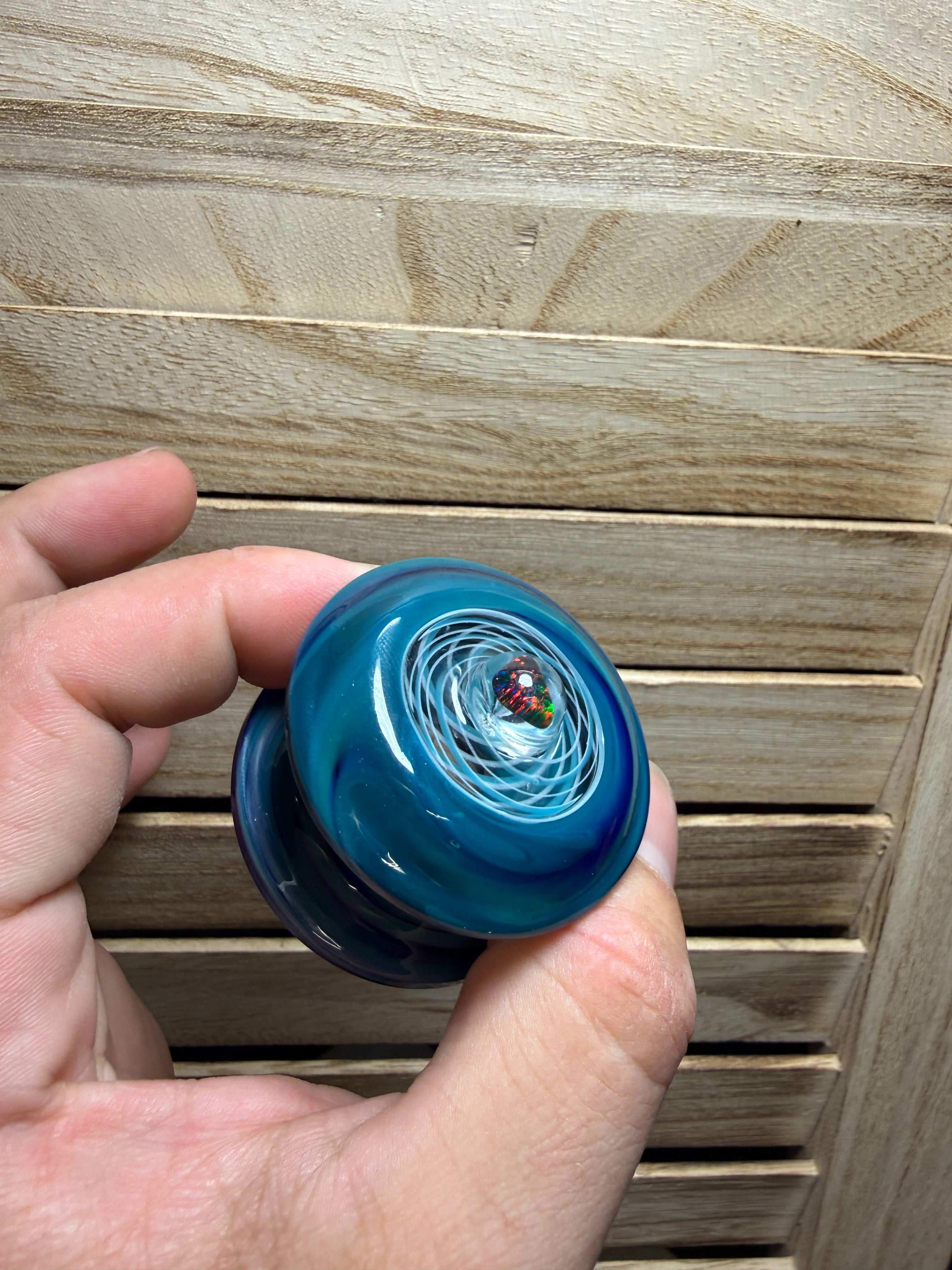 Handmade Glass Yo-Yo - Retticello Patern - Fire opals - Borosilicate Glass