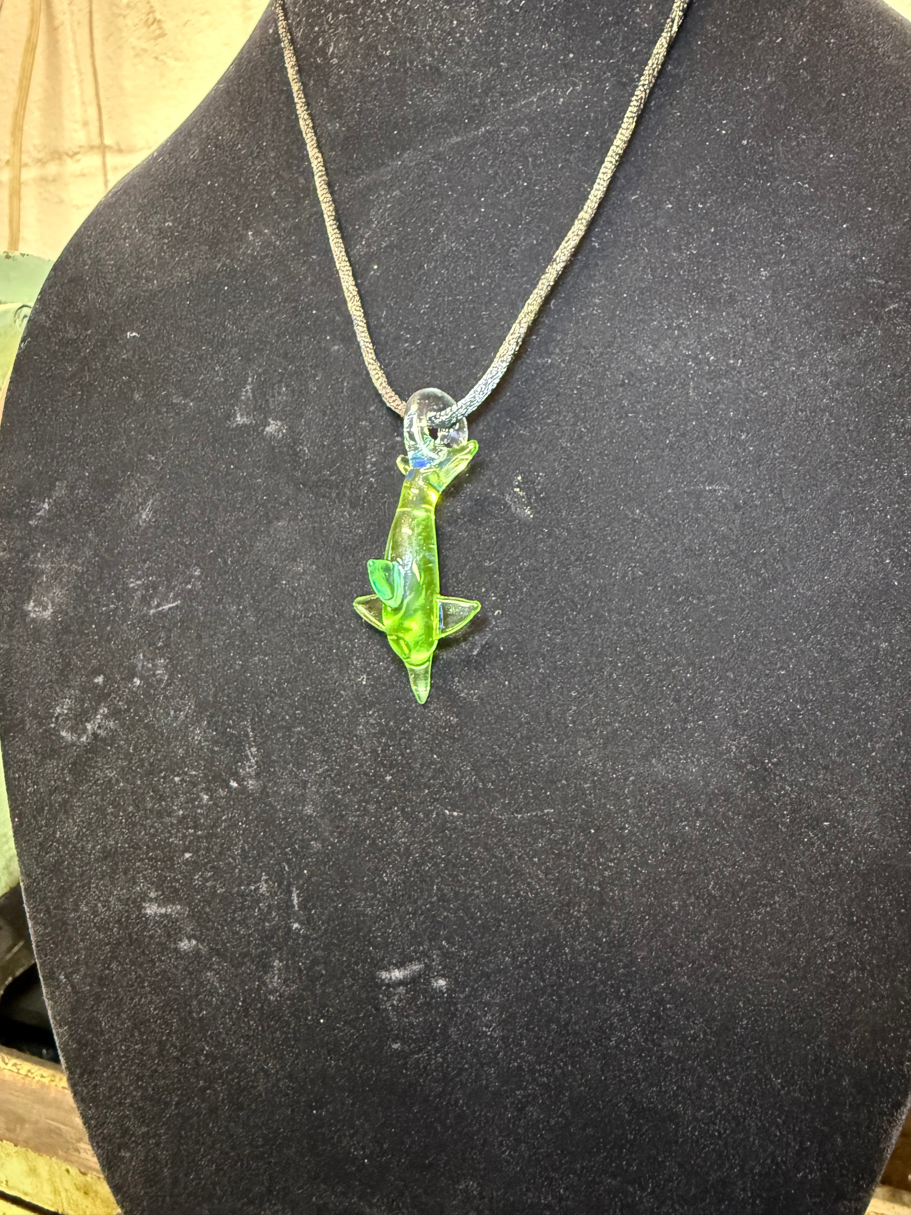 Handmade Argent Green Glass Dolphin Pendant