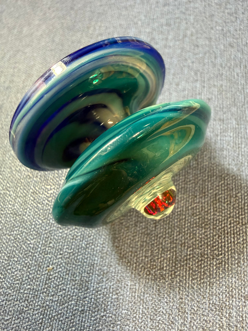 Handmade Glass Yo-Yo - Retticello Patern - Fire opals - Borosilicate Glass