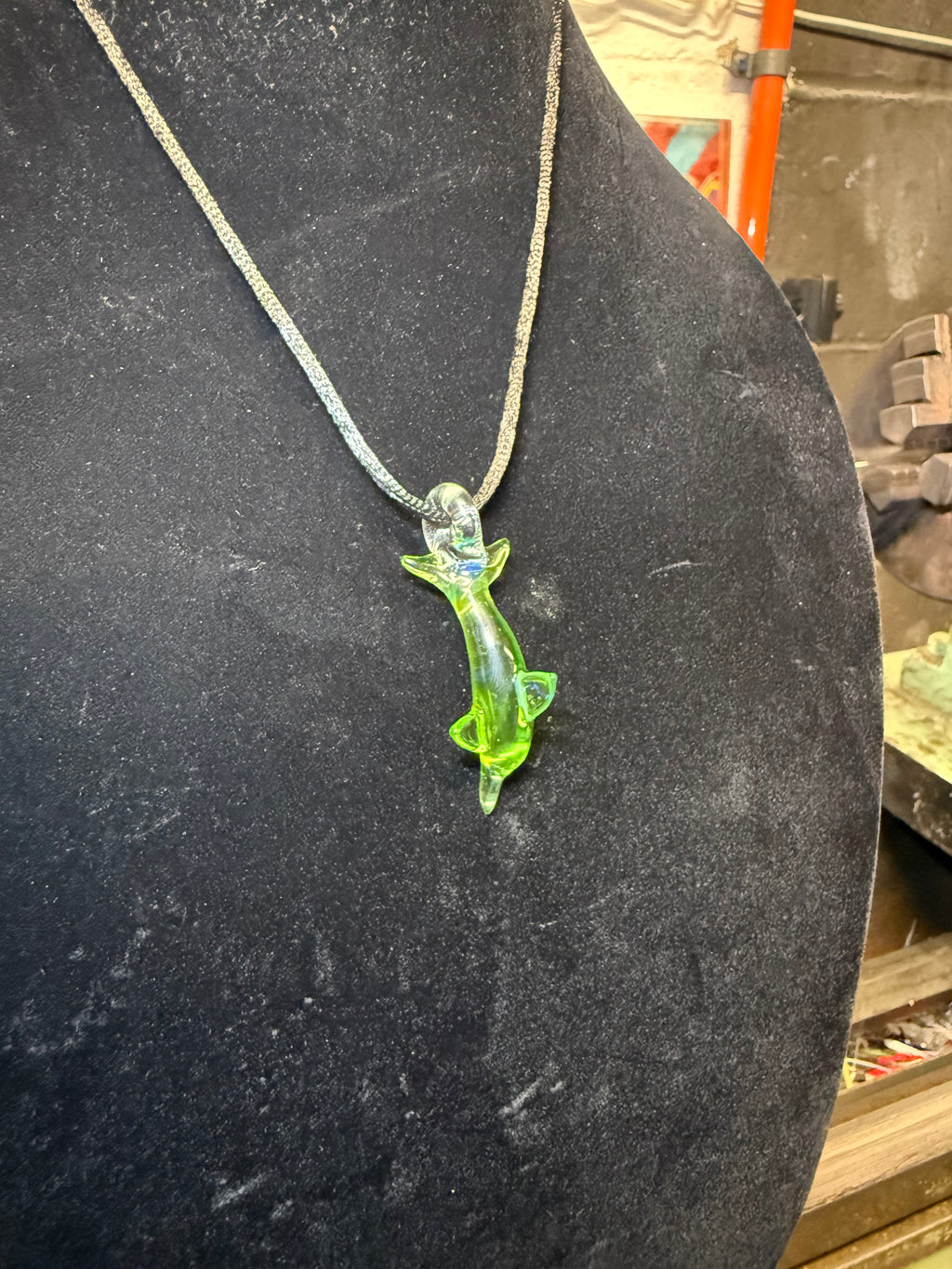 Handmade Argent Green Glass Dolphin Pendant