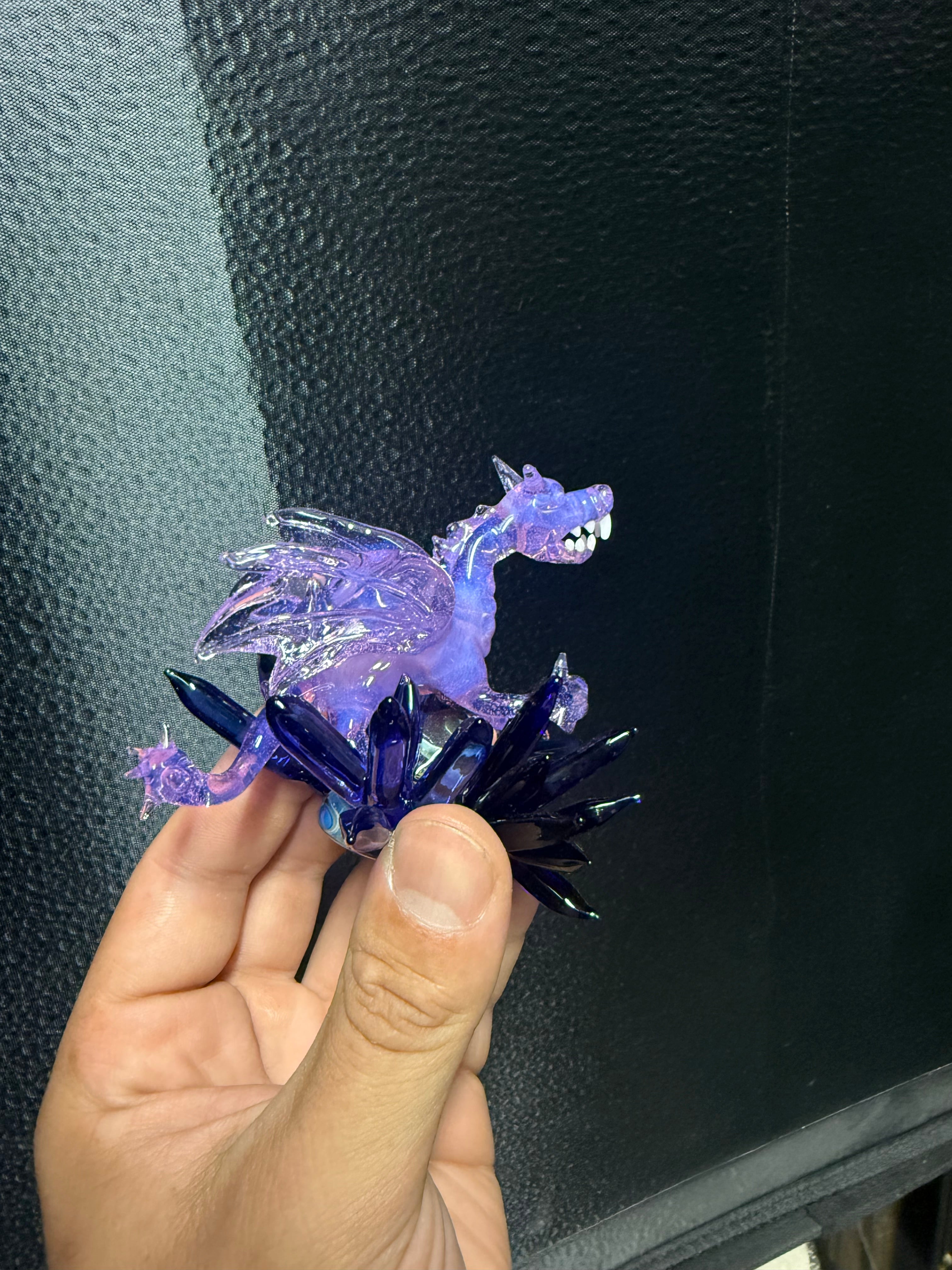 Handmade Opalescent Pink Borosilicate Glass Dragon Statue