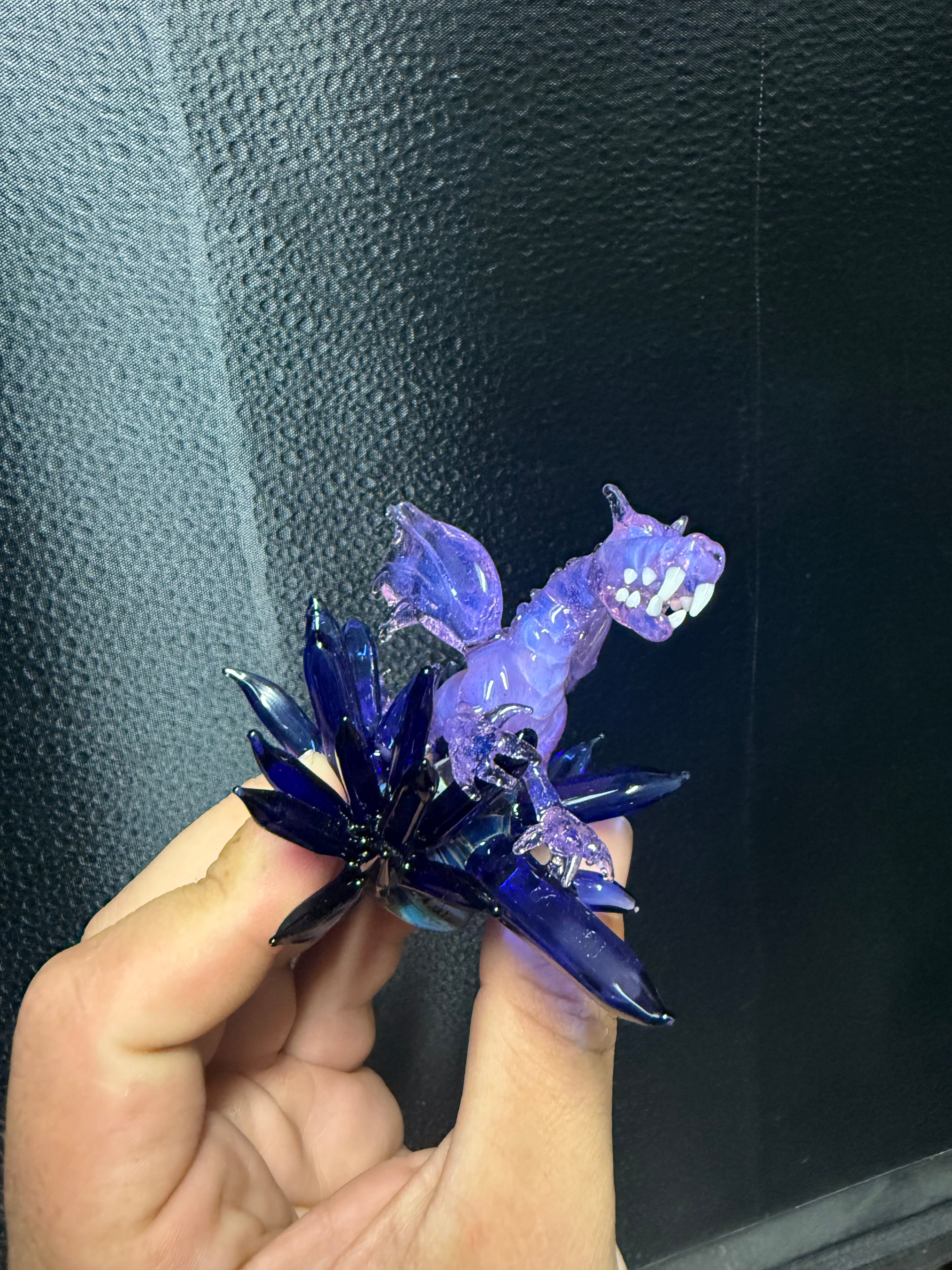 Handmade Opalescent Pink Borosilicate Glass Dragon Statue